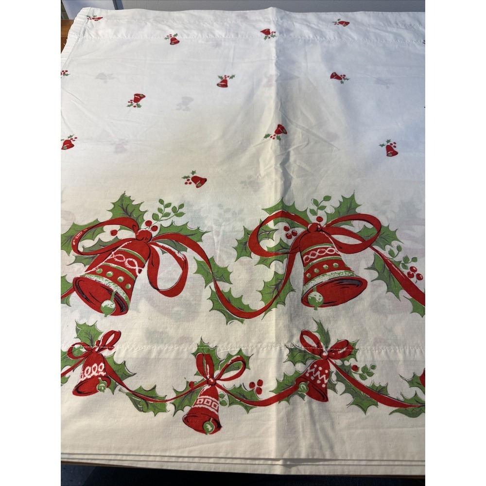 Vtg Rare Set Of 4 Christmmas Bells & Holly Rod Panel Curtains 26" Square